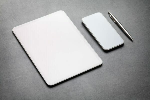 Tablet and smartphone with blank screen