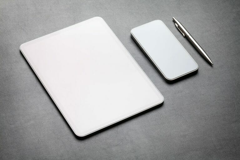 Tablet and smartphone with blank screen